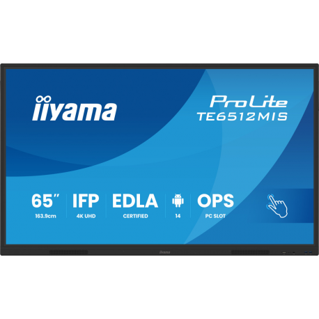 iiyama ProLite TE6512MIS-B4AG - 65" Diagonal Class (64.5" viewable) LED-backlit LCD display - interactive digital signage - with touchscreen (multi touch) / optional slot-in PC capability - 4K UHD (2160p) 3840 x 2160 - Direct LED - black (bezel), matte finish - with iiyama WiFi module (OWM002) - 1
