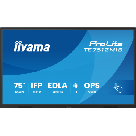 iiyama ProLite TE7512MIS-B4AG - 75" Diagonal Class (74.52" viewable) LED-backlit LCD display - interactive digital signage - with touchscreen (multi touch)  /  optional slot-in PC capability - 4K UHD (2160p) 3840 x 2160 - Direct LED - black (bezel), matte finish - with iiyama WiFi module (OWM002) - 1