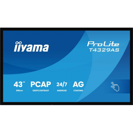 iiyama ProLite T4329AS-B1AG - 43" Diagonal Class (42.5" viewable) LED-backlit LCD display - digital signage - with touchscreen (multi touch) - 4K UHD (2160p) 3840 x 2160 - Direct LED - black (bezel), matte finish - 1