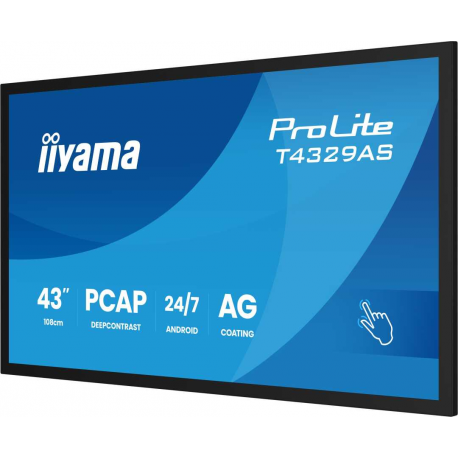 iiyama ProLite T4329AS-B1AG - 43" Diagonal Class (42.5" viewable) LED-backlit LCD display - digital signage - with touchscreen (multi touch) - 4K UHD (2160p) 3840 x 2160 - Direct LED - black (bezel), matte finish - 7