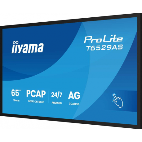 iiyama ProLite T6529AS-B1AG - 65" Diagonal Class (64.5" viewable) LED-backlit LCD display - digital signage - with touchscreen (multi touch) - 4K UHD (2160p) 3840 x 2160 - Edge LED - black (bezel), matte finish - 7