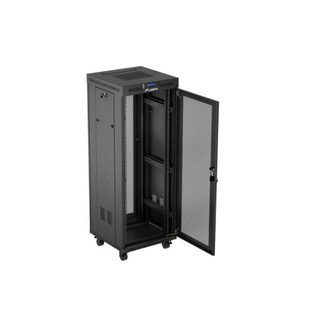 Lanberg FF01 series - Rack cabinet - 600 x 600, flat pack, with mesh door, LCD - with LCD screen, thermostat, 2 cooling fans - free-standing, floor-standing - black, RAL 9004 - 32U - 19" - 4