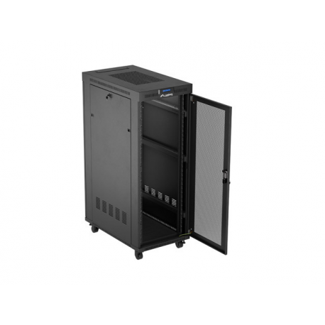 Lanberg FF01 series - Rack - 600 x 1000, flat pack, with mesh door, LCD - with thermostat, LCD screen, 6 cooling fans - free-standing - black, RAL 9004 - 32U - 19" - 4