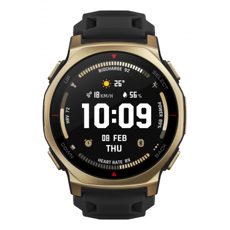 Amazfit T-Rex 3 Pro - 44 mm - Yes smart watch with strap - silicone - wrist size: 140-205 mm - display 1.32" - Bluetooth, Wi-Fi, NFC - 46.8 g - black gold - 0
