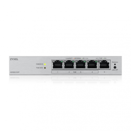 Zyxel GS1200v3 Series GS1200-5HPv3 - Switch - Managed - 5 x 10 / 100 / 1000 - desktop - PoE+ (68 W) - 2