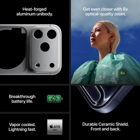 Apple iPhone 17 Pro Max - 5G smartphone - dual-SIM  /  Internal Memory 256 GB - OLED display - 6.9" - 2868 x 1320 pixels (120 Hz) - 3x rear cameras 48 MP, 48 MP, 48 MP - front camera 18 Megapixel - silver - 5