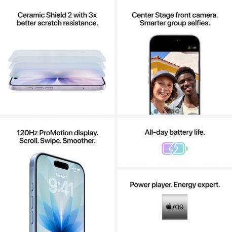 Apple iPhone 17 - 5G smartphone - dual-SIM  /  Internal Memory 512 GB - OLED display - 6.3" - 2622 x 1206 pixels (120 Hz) - 2x rear cameras 48 MP, 48 MP - front camera 18 Megapixel - lavender - 5