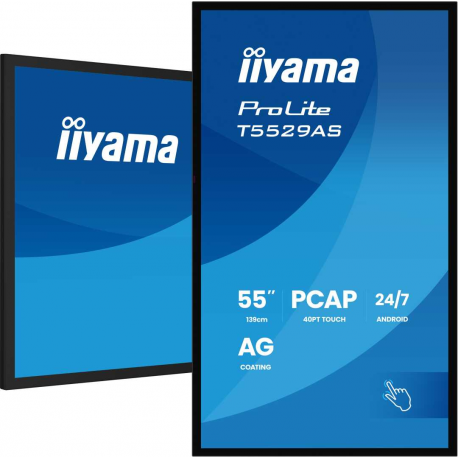 iiyama ProLite T5529AS-B1AG - 55" Diagonal Class (54.6" viewable) LED-backlit LCD display - digital signage - with touchscreen (multi touch) - 4K UHD (2160p) 3840 x 2160 - Direct LED - black (bezel), matte finish - 5