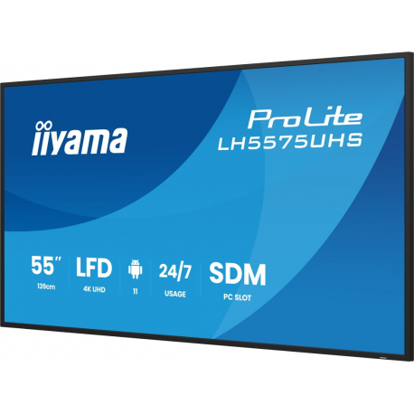 iiyama ProLite LH5575UHS-B2AG - 55" Diagonal Class (54.6" viewable) LED-backlit LCD display - digital signage - with built-in media player, SDM Slot PC - 4K UHD (2160p) 3840 x 2160 - black (bezel), matte finish - 6
