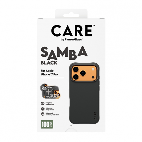 CARE by PanzerGlass Samba - Back cover for mobile phone - MagSafe compatibility - thermoplastic polyurethane (TPU) - black - for Apple iPhone 17 Pro - 1