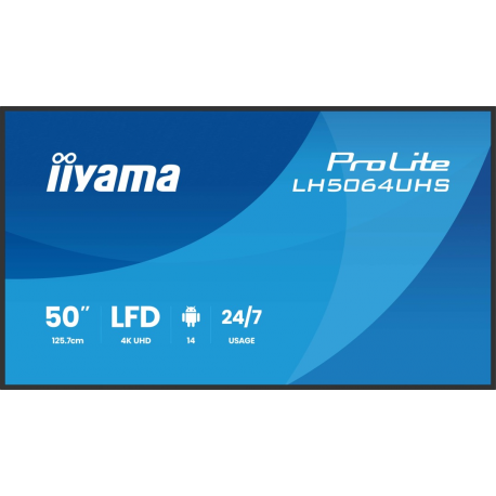 iiyama ProLite LH5064UHS-B1AG - 50" Diagonal Class (49.5" viewable) LED-backlit LCD display - digital signage - with built-in SoC media player - 4K UHD (2160p) 3840 x 2160 - black bezel with matte finish - 1