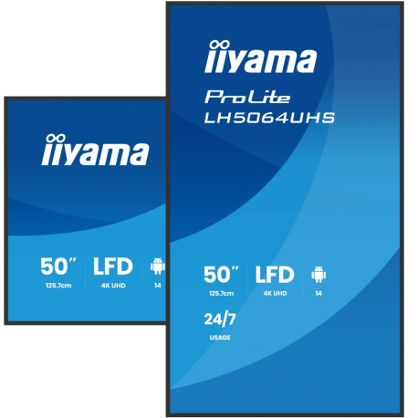 iiyama ProLite LH5064UHS-B1AG - 50" Diagonal Class (49.5" viewable) LED-backlit LCD display - digital signage - with built-in SoC media player - 4K UHD (2160p) 3840 x 2160 - black bezel with matte finish - 4