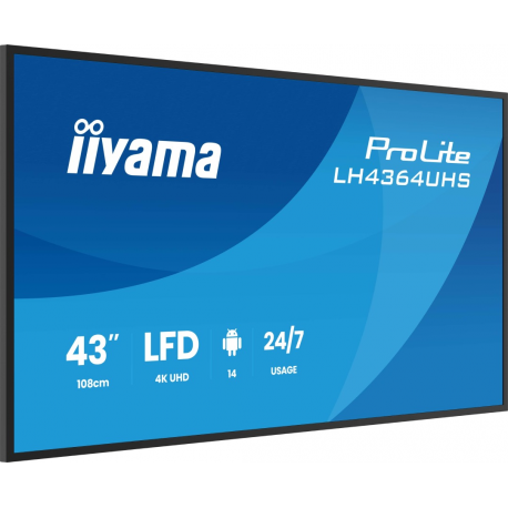 iiyama ProLite LH4364UHS-B1AG - 43" Diagonal Class (42.5" viewable) LED-backlit LCD display - digital signage - with built-in SoC media player - 4K UHD (2160p) 3840 x 2160 - black bezel with matte finish - 3