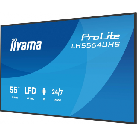 iiyama ProLite LH5564UHS-B1AG - 55" Diagonal Class (54.6" viewable) LED-backlit LCD display - digital signage - with built-in SoC media player - 4K UHD (2160p) 3840 x 2160 - black bezel with matte finish - 5