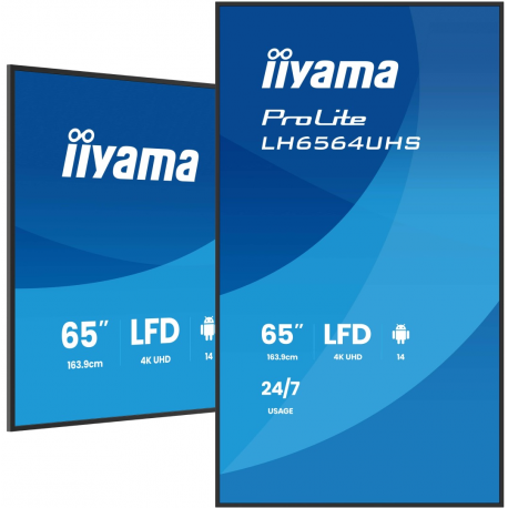 iiyama ProLite LH6564UHS-B1AG - 65" Diagonal Class (64.5" viewable) LED-backlit LCD display - digital signage - with built-in SoC media player - 4K UHD (2160p) 3840 x 2160 - black bezel with matte finish - 0