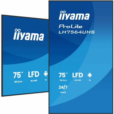 iiyama ProLite LH7564UHS-B1AG - 75" Diagonal Class (74.5" viewable) LED-backlit LCD display - digital signage - with built-in SoC media player - 4K UHD (2160p) 3840 x 2160 - black bezel with matte finish - 0