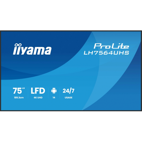 iiyama ProLite LH7564UHS-B1AG - 75" Diagonal Class (74.5" viewable) LED-backlit LCD display - digital signage - with built-in SoC media player - 4K UHD (2160p) 3840 x 2160 - black bezel with matte finish - 1