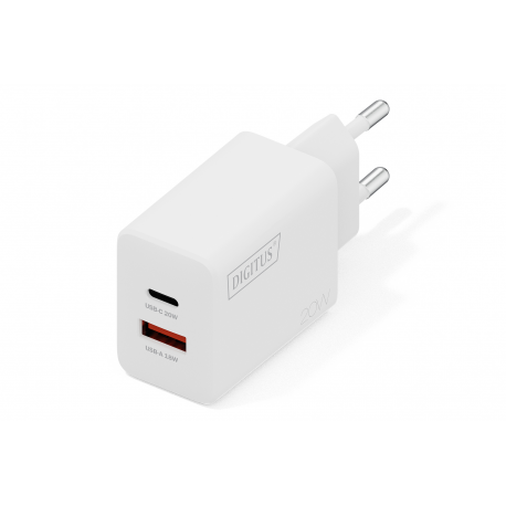 Digitus - Power adapter - 20 Watt - 2 output connectors (USB-C, USB) - white - 0