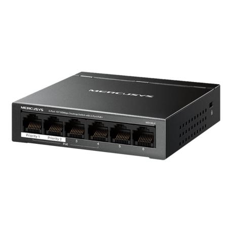 Mercusys MS106LP V1 - Switch - 6 x 10 / 100 (4 PoE+) - desktop, wall-mountable - PoE+ (40 W) - 1