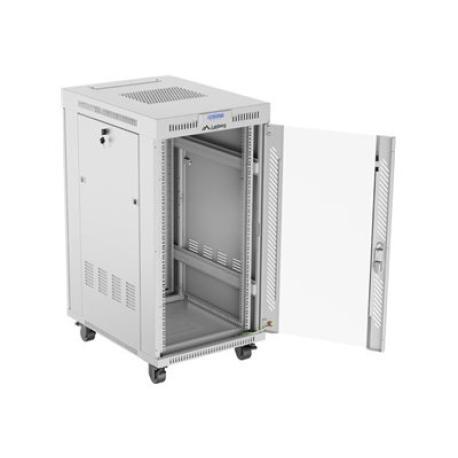 Lanberg FF01 series V2 - Rack cabinet - 600 x 800, flat pack, with glass door, LCD - with LCD screen, thermostat - free-standing - grey, RAL 7035 - 22U - 19" - 0