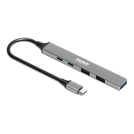 PORT Connect - Hub - 1 x USB-C + 1 x USB-C (power delivery) + 2 x USB-A 2.0 + 1 x USB-A 3.2 Gen 1 - desktop - 0