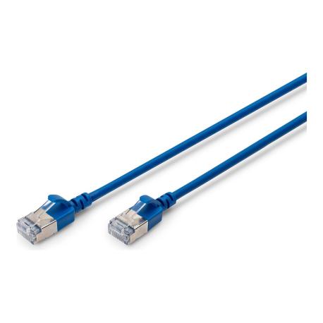 DIGITUS - Patch cable - RJ-45 (M) to RJ-45 (M) - 50 cm - 3.8 mm - F / FTP - CAT 6a - IEEE 802.3 - halogen-free, slim - blue - 0
