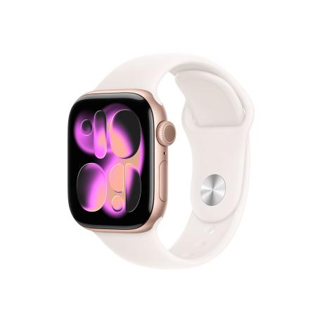 Apple Watch Series 11 (GPS) - 42 mm - rose gold aluminium - smart watch with sport band - fluoroelastomer - light blush - band size: M/L - 64 GB - Wi-Fi 4, UWB, Bluetooth - 30.3 g - 0