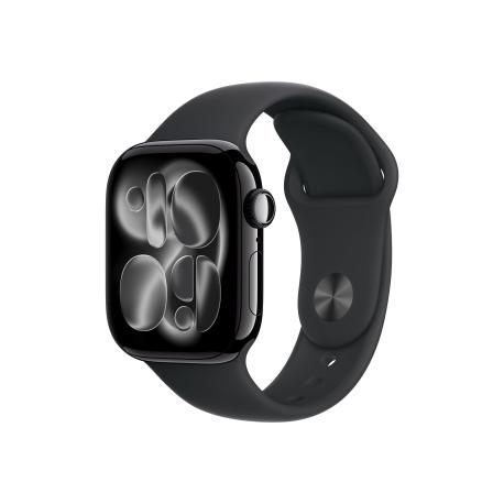 Apple Watch Series 11 (GPS) - 42 mm - jet black aluminium - smart watch with sport band - fluoroelastomer - black - band size: S/M - 64 GB - Wi-Fi 4, UWB, Bluetooth - 30.3 g - 0