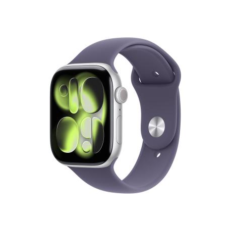 Apple Watch Series 11 (GPS) - 46 mm - silver aluminium - smart watch with sport band - fluoroelastomer - purple fog - band size: M/L - 64 GB - Wi-Fi 4, UWB, Bluetooth - 37.8 g - 0
