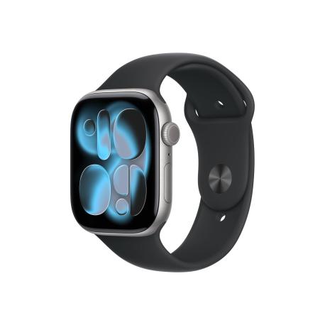Apple Watch Series 11 (GPS + Cellular) - 46 mm - space grey aluminium - smart watch with sport band - fluoroelastomer - black - band size: M/L - 64 GB - Wi-Fi 4, UWB, Bluetooth - 5G - 37.8 g - 0