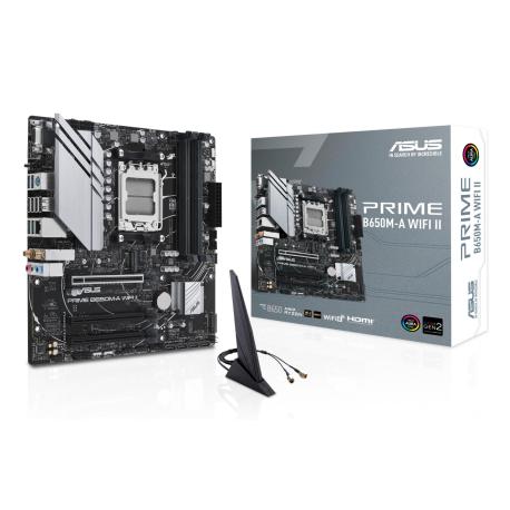 ASUS PRIME B650M-A WIFI II - Motherboard - micro ATX - Socket AM5 - AMD B650 Chipset - USB 3.2 Gen 1, USB 3.2 Gen 2, USB-C 3.2 Gen 1 - 2.5 Gigabit LAN, Wi-Fi 6, Bluetooth - onboard graphics (CPU required) - HD Audio (8-channel) - 0