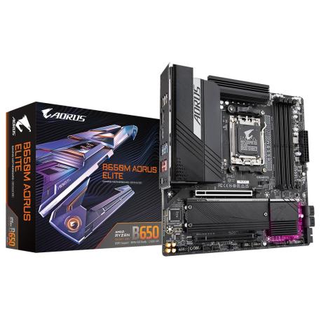 AORUS B650M ELITE - 1.0 - motherboard - micro ATX - Socket AM5 - AMD B650 Chipset - USB 3.2 Gen 2, USB-C 3.2 Gen2, USB 3.2 Gen 1, USB-C 3.2 Gen 2x2 - 2.5 Gigabit LAN - onboard graphics (CPU required) - HD Audio (8-channel) - 0