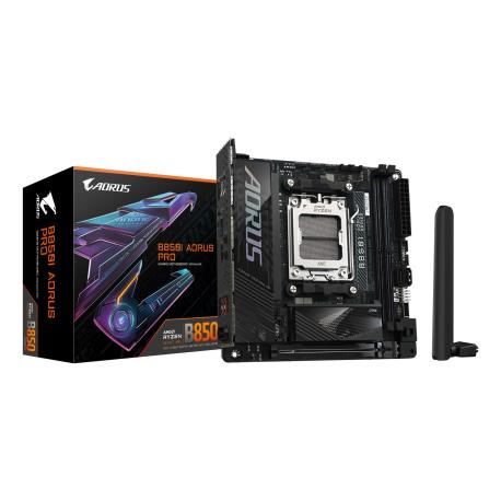 AORUS B850I PRO - Motherboard - mini ITX - Socket AM5 - AMD B850 Chipset - USB-C 3.2 Gen2, USB 3.2 Gen 1, USB 3.2 Gen 2 - Bluetooth, 2.5 Gigabit LAN, Wi-Fi 7 - onboard graphics (CPU required) - HD Audio - 0