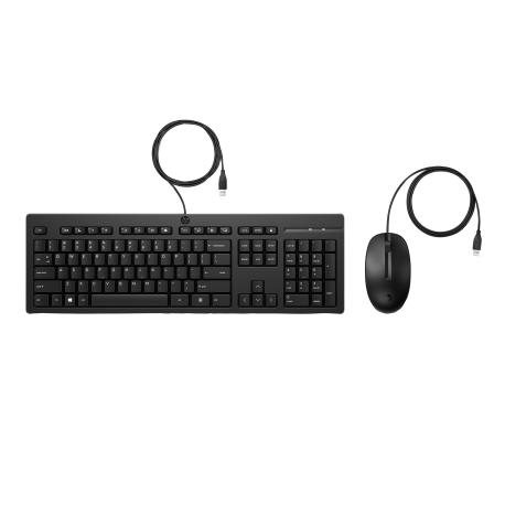 HP 225 - Keyboard and mouse set - ambidextrous, 3-zone layout, standard key travel - 100% - full size - USB - QWERTY - International English - black - 0