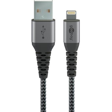 goobay - Lightning cable - USB male to Lightning male - 1 m - grey, black - for Apple iPad / iPhone / iPod (Lightning) - 0