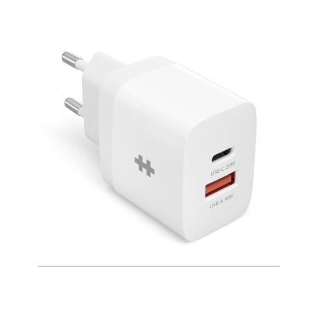 HyperJuice - Power adapter - 20 Watt - PD - 2 output connectors (USB, 24 pin USB-C) - white - Europe - 6