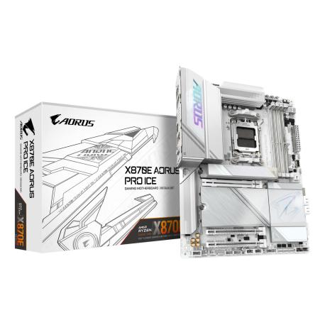 AORUS X870E PRO ICE - Motherboard - ATX - Socket AM5 - AMD X870E Chipset - USB-C 3.2 Gen 2x2, USB4, USB 3.2 Gen 1, USB 3.2 Gen 2 - 2.5 Gigabit LAN, Bluetooth, Wi-Fi 7 - onboard graphics (CPU required) - HD Audio (8-channel) - 0