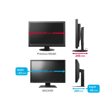 EIZO RadiForce MX243W-BK - LED monitor - 24" (24.1" viewable) - 1920 x 1200 @ 61 Hz - IPS - 410 cd / m² - 1350:1 - 22 ms - DVI-D, DisplayPort - black - 5