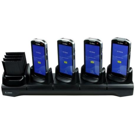 Multi-slot cradle to charge up to four TC53/TC58,TC53e/TC58e/TC53e-RFID devices and four batteries, Includes grey shims for devi - 1