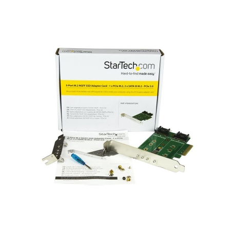 StarTech.com PEXM2SAT32N1  StarTech.com Adaptateur SSD M.2 NGFF à 3 ports  - 1x M.2 PCIe (NVMe), 2x M.2 SATA III - PCIe 3.0