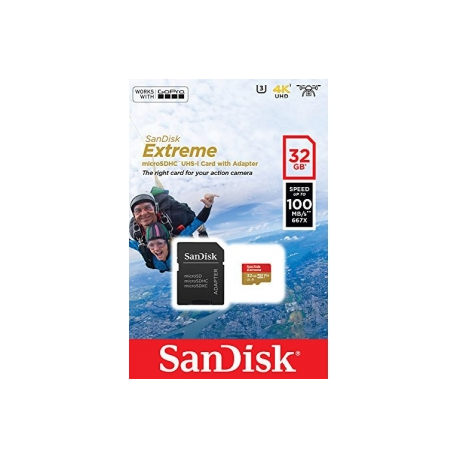 SanDisk Extreme - Flash memory card (microSDHC to SD adapter included) - 32 GB - A1  /  Video Class V30  /  UHS-I U3 - microSDHC UHS-I - 0