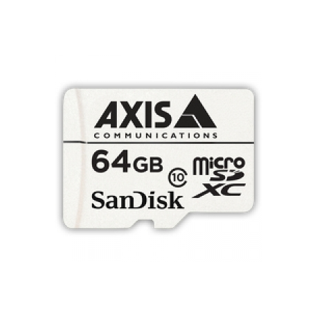 AXIS Surveillance - Flash memory card (microSDXC to SD adapter included) - 64 GB - Class 10 - microSDXC - white - for AXIS D201, M4308, P3818, Q1656, Q1715, Q1951, Q1952, Q6100, V5938 50; P37 Series - 0