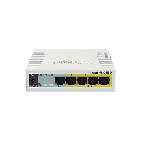 MikroTik RB260GS - Switch - Managed - 1 x 10/100/1000 (PoE) + 4 x 10/100/1000 + 1 x SFP - desktop - 0