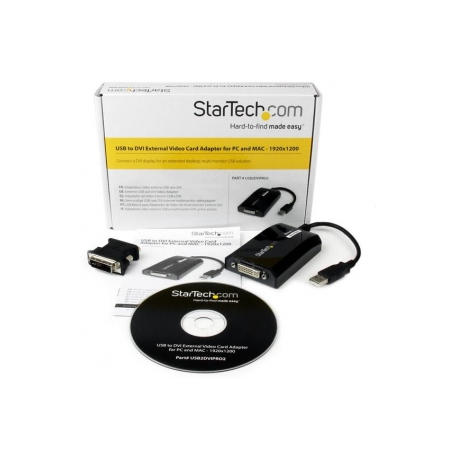 StarTech.com USB to DVI Adapter - 1920x1200 - External Video & Graphics Card - Dual Monitor Display Adapter Cable - Supports Mac & Windows (USB2DVIPRO2) - USB / DVI adapter - USB (M) to DVI-I (F) - USB 2.0 - 27 m - 1920 x 1200 (WUXGA) support - black - for P / N: DVIDDMM10, DVIDDMM6, DVIDSMM10, DVIMM6, DVISPL1DD, HDDVIMM3, HDMIDVIMM10, HDMIDVIMM6 - 3