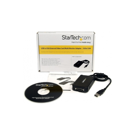 StarTech.com USB to VGA Adapter - 1920x1200 - External Video & Graphics Card - Dual Monitor Display Adapter - Supports Windows (USB2VGAE3) - USB  /  VGA adapter - TAA Compliant - USB (M) to HD-15 (VGA) (F) - USB 2.0 - 50 cm - 1920 x 1200 (WUXGA) support - grey - for P / N: MXT101MM - 3