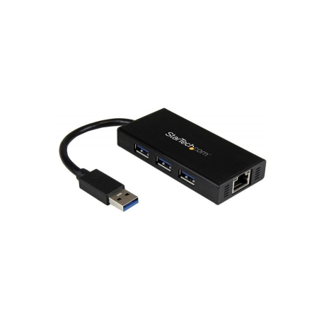 StarTech.com USB 3.0 Hub with Gigabit Ethernet Adapter - 3 Port - NIC - USB Network  /  LAN Adapter - Windows & Mac Compatible (ST3300GU3B) - Hub - 3 x SuperSpeed USB 3.0 + 1 x 10 / 100 / 1000 - desktop - for P / N: PEXUSB3S2EI, PEXUSB3S42, PEXUSB3S7, SVA5H2NEUA - 5