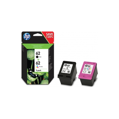 HP 62 Twin Pack - 2-pack - colour (cyan, magenta, yellow), pigmented black - original - black, colour (cyan, magenta, yellow) - ink cartridge - for ENVY 55XX, 56XX, 76XX; Officejet 200, 250, 252, 57XX, 8040 - 2