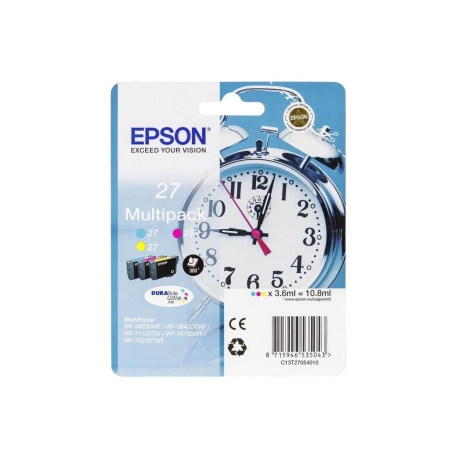 Epson 27 Multi-Pack - 3-pack - 10.8 ml - yellow, cyan, magenta - original - ink cartridge - for WorkForce WF-3620, WF-3640, WF-7110, WF-7210, WF-7610, WF-7620, WF-7710, WF-7715, WF-7720 - 0