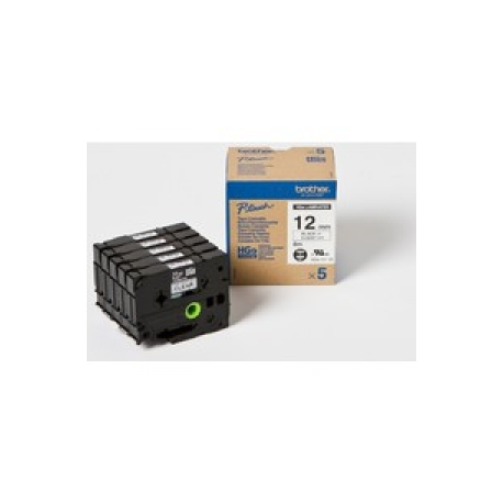 Brother HGE-131V5 - Black on clear - Roll (1.2 cm x 8 m) 5 cassette(s) laminated tape - for P-Touch PT-9500pc, PT-9700PC, PT-9800PCN; P-Touch R RL-700S - 0
