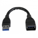 StarTech.com 6in Short USB 3.0 Extension Adapter Cable (USB-A Male to USB-A Female) - USB 3.1 Gen 1 (5Gbps) Port Saver Cable - Black (USB3EXT6INBK) - USB extension cable - USB Type A (F) to USB Type A (M) - USB 3.0 - 15.2 cm - molded - black - for P / N: 35FCREADBU3, HB30A4AIB, HB30C4AIB, HB31C4AB, SU2DUPERA11, USB3SAA3MBK
